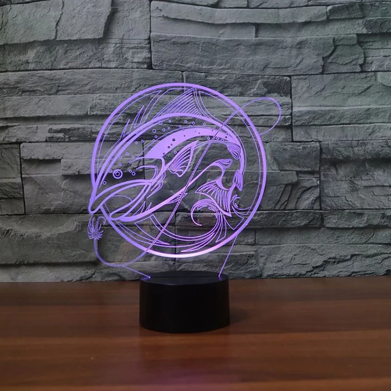 Рыболовная 3D лампа USB lED ночник дистанционный сенсорный переключатель 7 цветов
