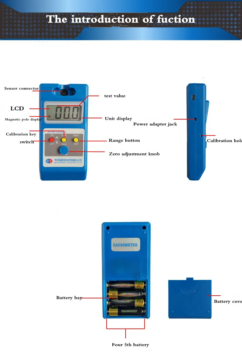 WT10B Gauss Meter Tesla Magnetic Remanence Magnetometer Residual Side Tester WT-10B | Инструменты
