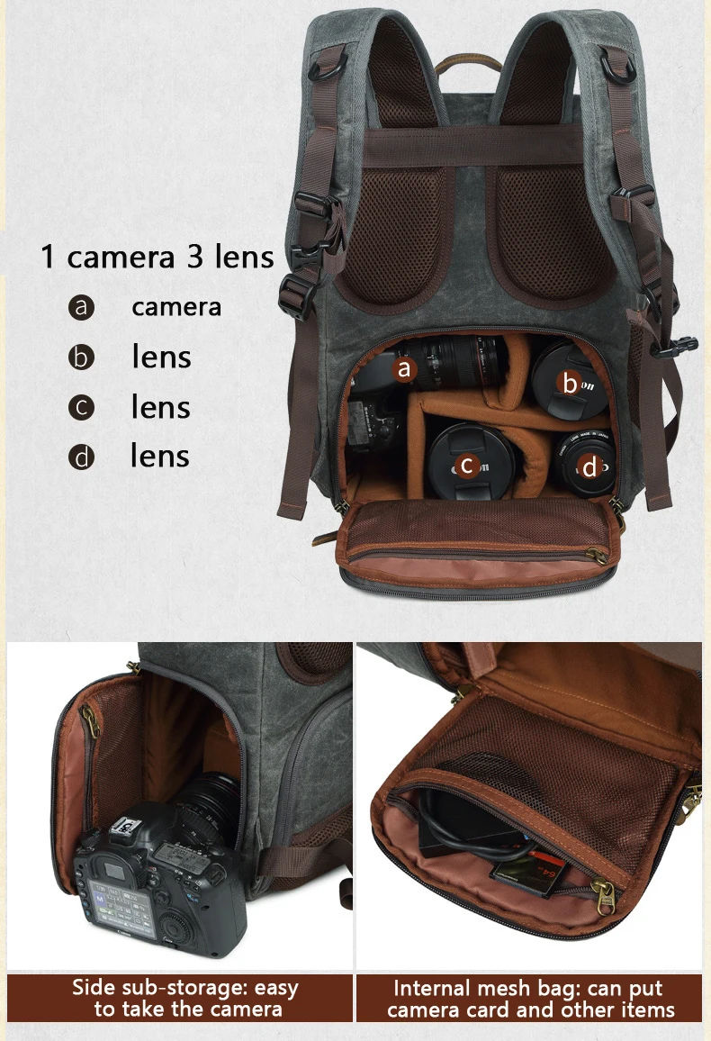 Careell 3059 кожаная сумка для камеры, Рюкзаки большой емкости для 15,6 дюймового ноутбука, сумка для переноски цифровой видеокамеры, дорожная сумка