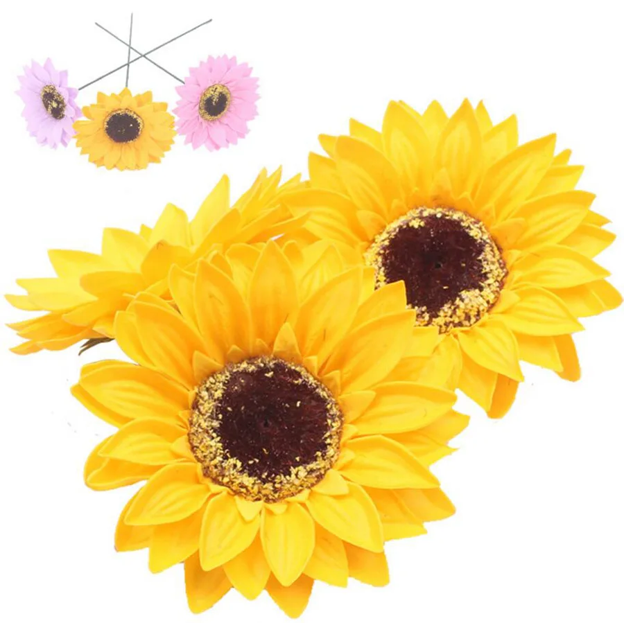 

50pcs 8.5cm Soap Yellow/Pink/Purple Sunflower Head For Wedding Party Gift Favor Home Hotel Office Decoration DIY Bouquet