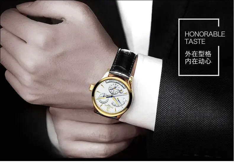 Карнавал Dual time displa спортивные автоматические механические часы для мужчин сапфировый кожаный ремешок люксовый бренд мужские часы relogio saat