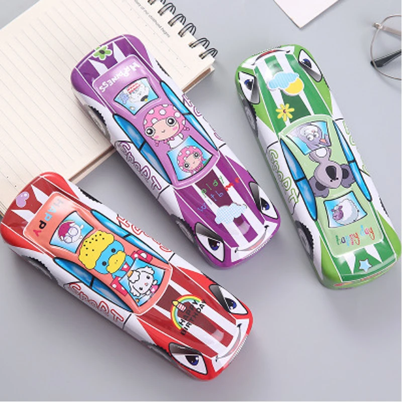

New fashion Iron cartoon racing car double-layer pencil case Multifunction storage box double door double open stationery gift