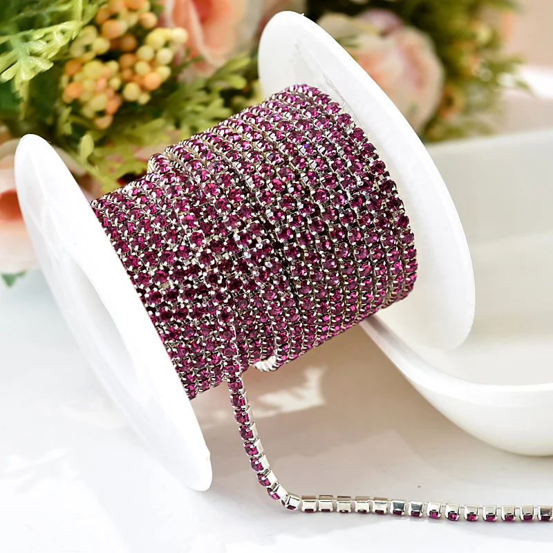 5 ярдов/рулон SS6 Серебряная основа плотный коготь красочный пришить стразы чашка