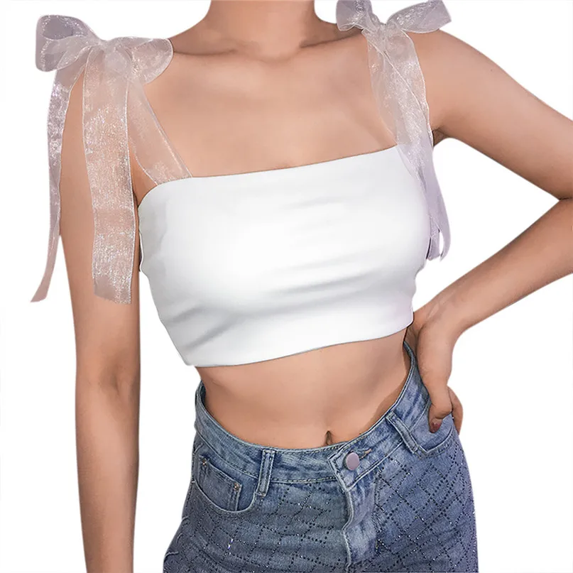 tank tops Летние женские кружевные кроп Топы элегантные белые/с открытой спиной сексуальные сетчатые Топы на бретельках Короткий держатель пляжный укороченный топ на бретелях 15 - Цвет: tank tops