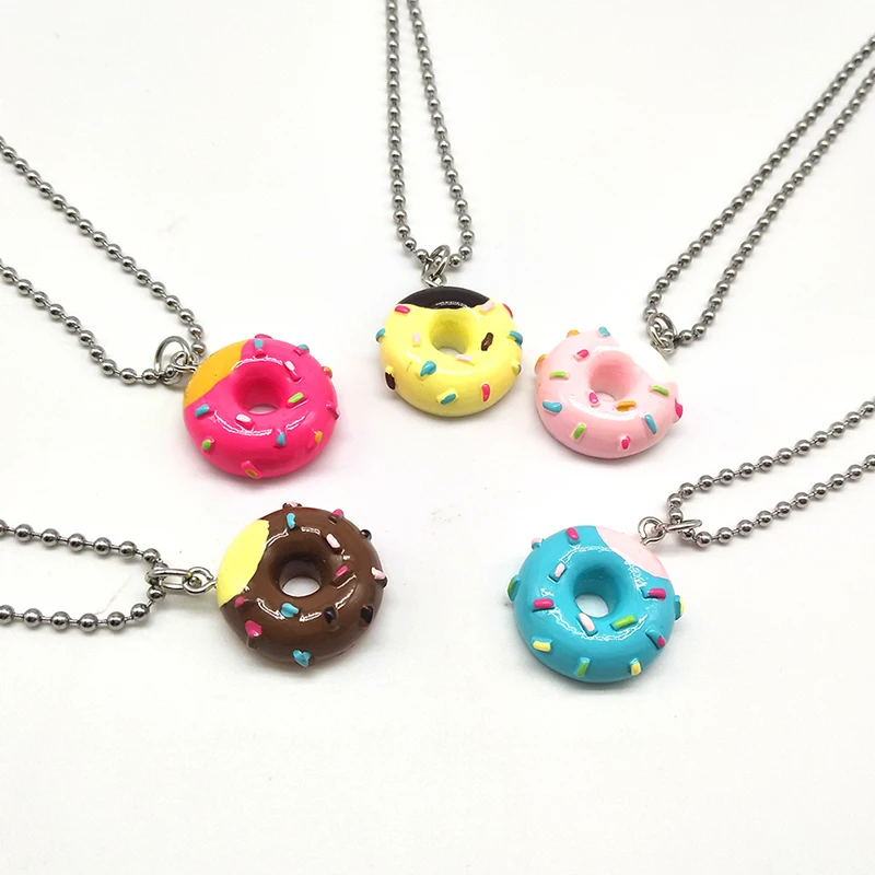 Fashion Handmade Resin Delicious Food Charm Pendant Necklaces For Women Cute Lovely Donut Necklace Funy Party Girl Jewelry Gift