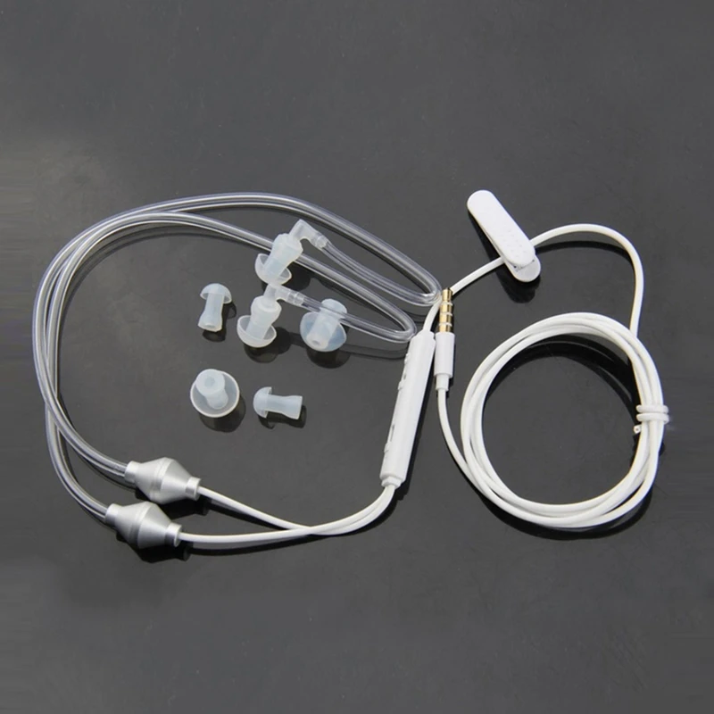 White Hot AMS-Anti Radiation Binaural Earphones Stereo Headphones with Microphone Universal 3.5mm Noise Cancelling Air Tube Acoustic - Color: White