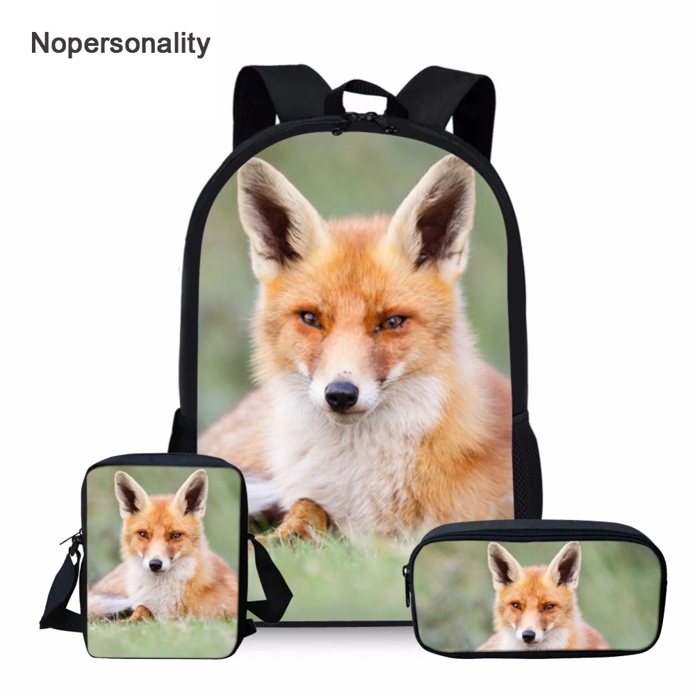

Nopersonality Cute Animal Fox Print School Bag Sets Unique 3d Schoolbag for Teenager Girls Boys Kawaii Student Kids Bookbag