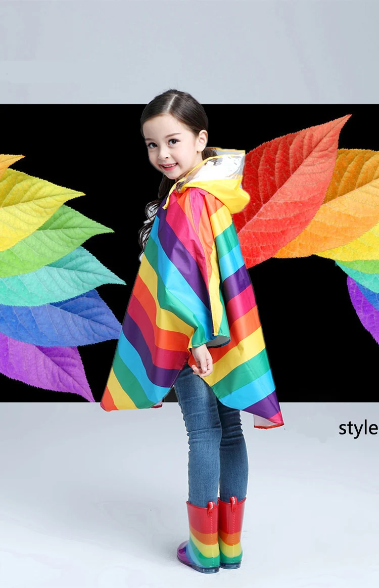 rain poncho Yuding/Детские радужные плащи для школьников; непромокаемые куртки из полиэстера для мальчиков; плащ-дождевик с капюшоном; пончо для девочек - Цвет: rain poncho
