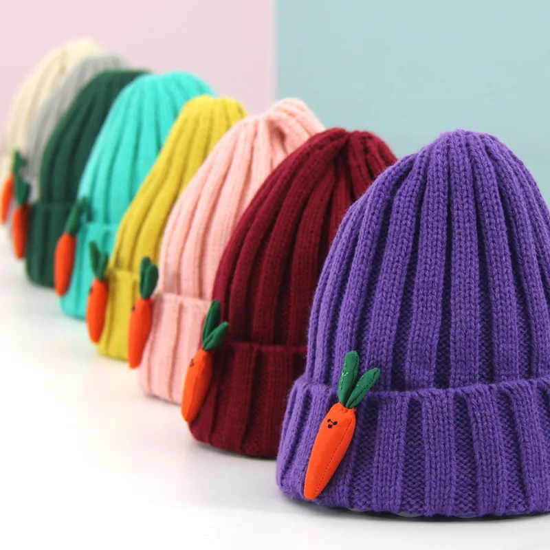 Детская вязаная детская шапка осень-зима мультяшный редис карамельные цвета