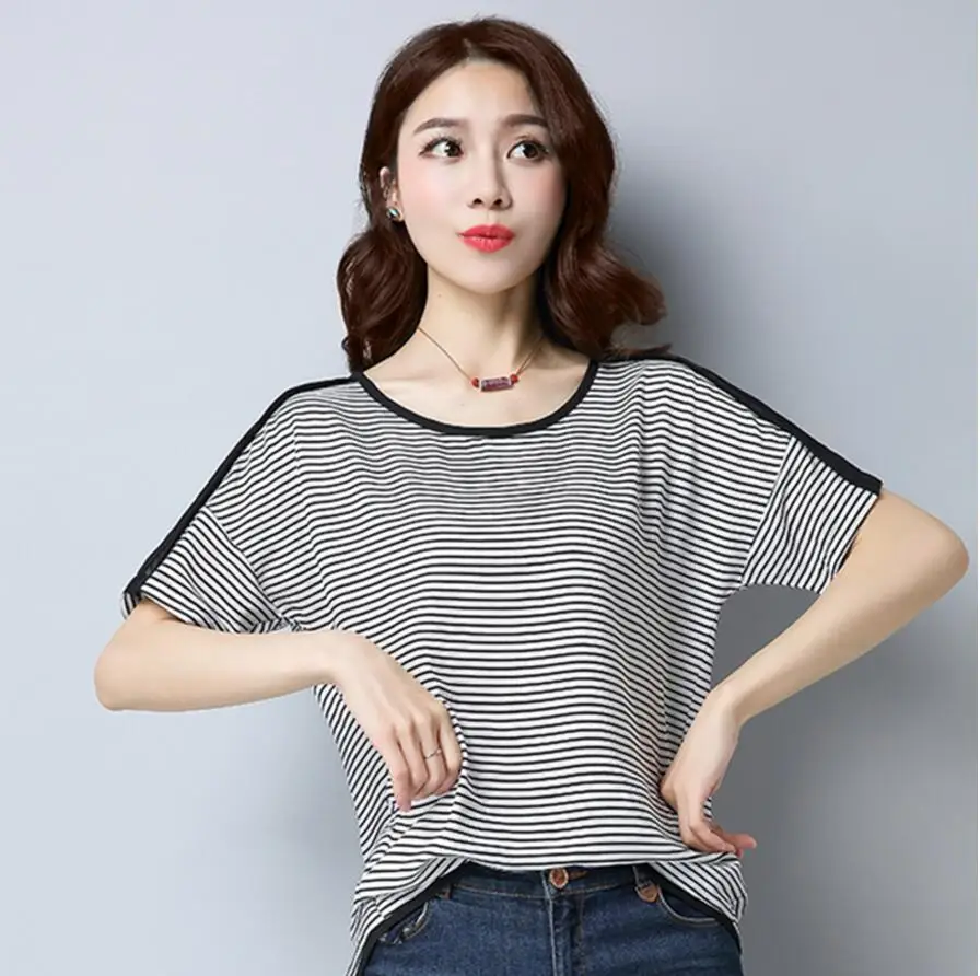 FFTAIQI new fashion summer fresh cool patchwork short sleeve woman tee tops simple classic striped O-Neck loose women T-shirt | Женская