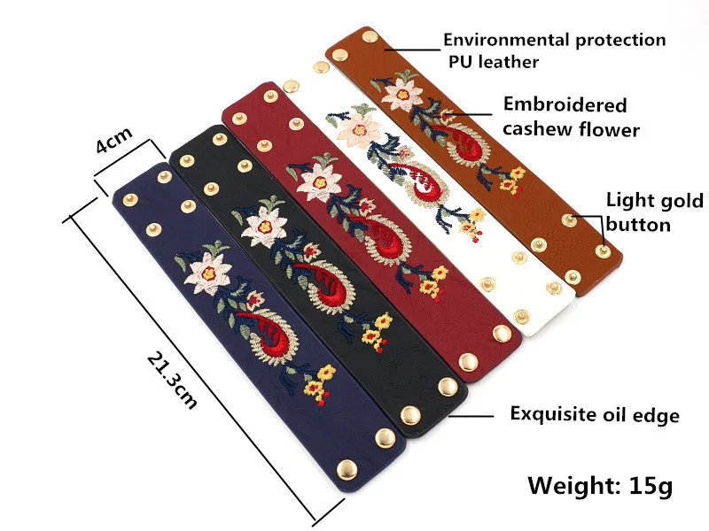 Heeda Japan Korean Spring New Joker Bangle Embroidery Flower Wide PU Leather Bracelet Women Graceful 2019 Bohemia Boho Jewelry | Украшения