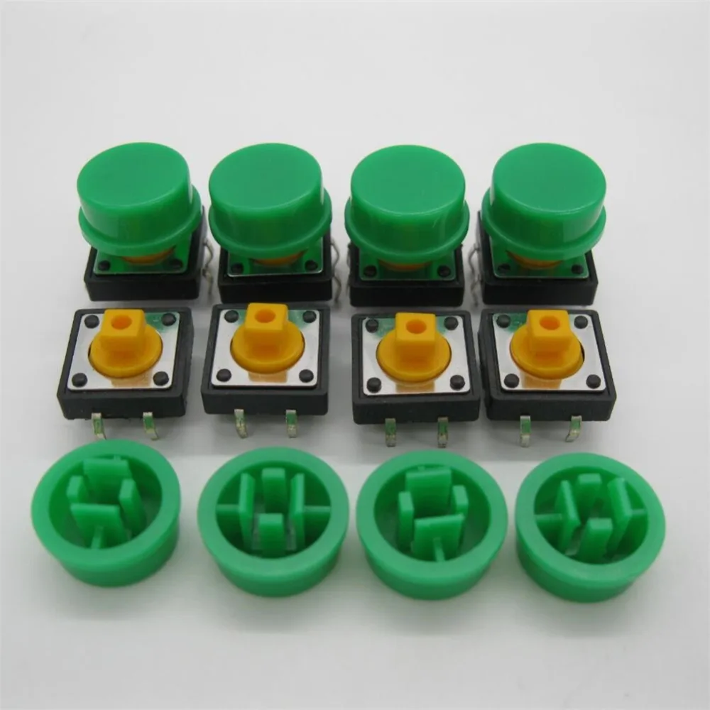 60PCS B3F-4055 Tactile Touch Push Button Switch Momentary 12*12*7.3MM tact Micro switch button +60PCS green colors Tact Cap |