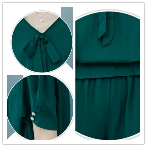 

Fashion Chiffon Women Two Piece Outfits V-neck Women's Summer Suit Women 2 Piece Set Top And Pants Ensemble Femme Deux Pieces