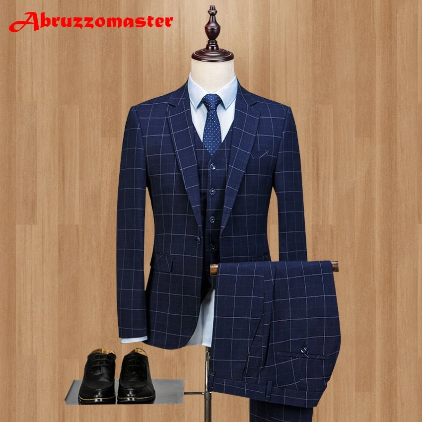 

2021 Groom Tuxedos Damier Check Groomsman Suit Custom Made Man Suit Business affairs Suit Worsted Wool Suits(Jacket+pants+vest)