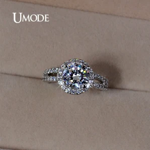 UMODE Кольца для помолвки с покрытием из белого золота и 2 швейцарскими фианитами 2к