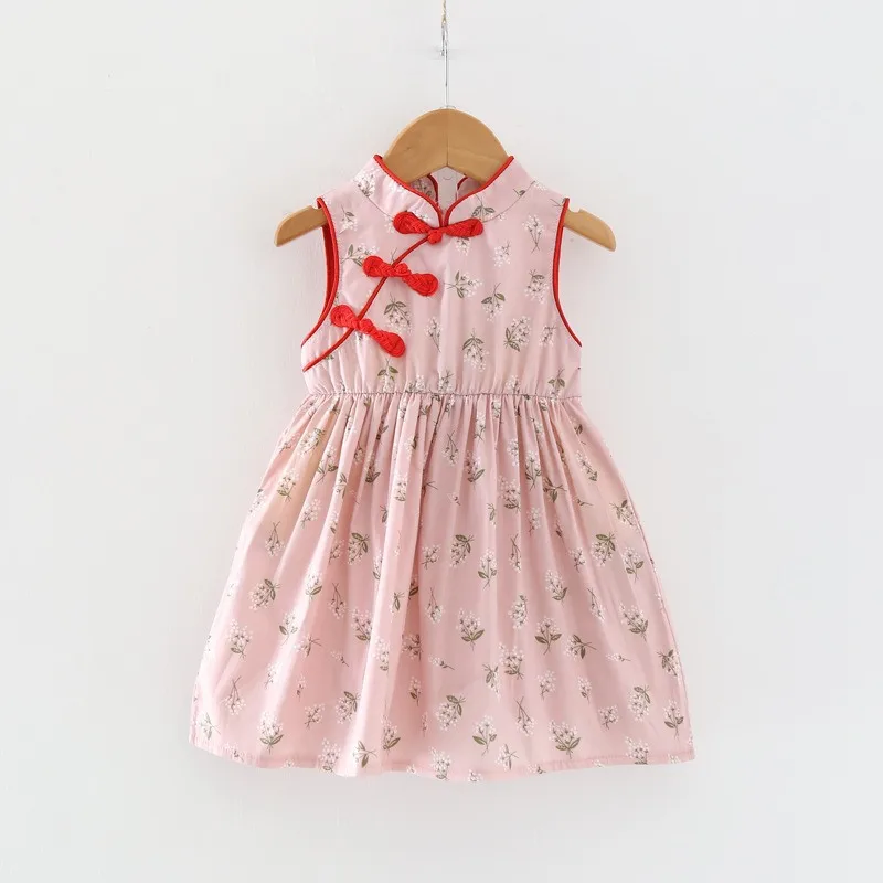 Новое поступление милое платье с цветочным принтом для девочек винтажное Чонсам