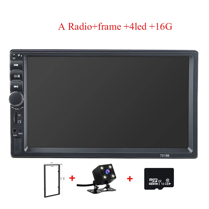 frame-4led-16G Multimidia 2 Din Автомобильный MP5 плеер automotivo 7018B " HD сенсорный экран Авто Аудио Стерео Bluetooth Радио управляемый автомобильный сабвуфер - Цвет: frame-4led-16G