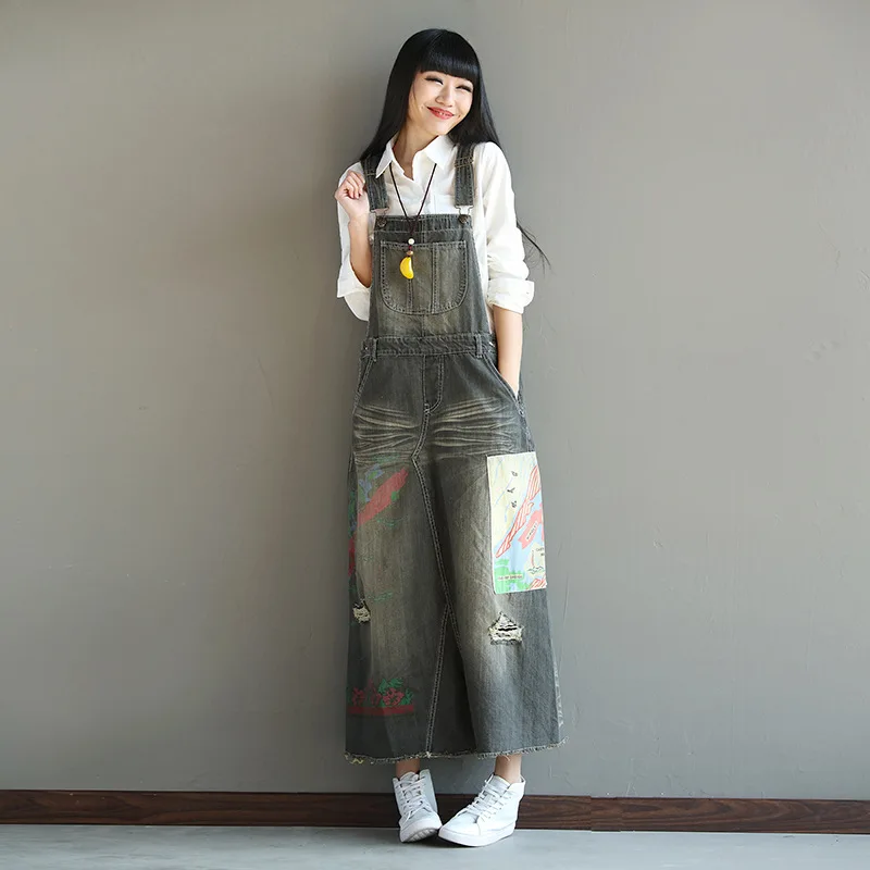 Женский джинсовый комбинезон с дырками без рукавов|Женские платья| |