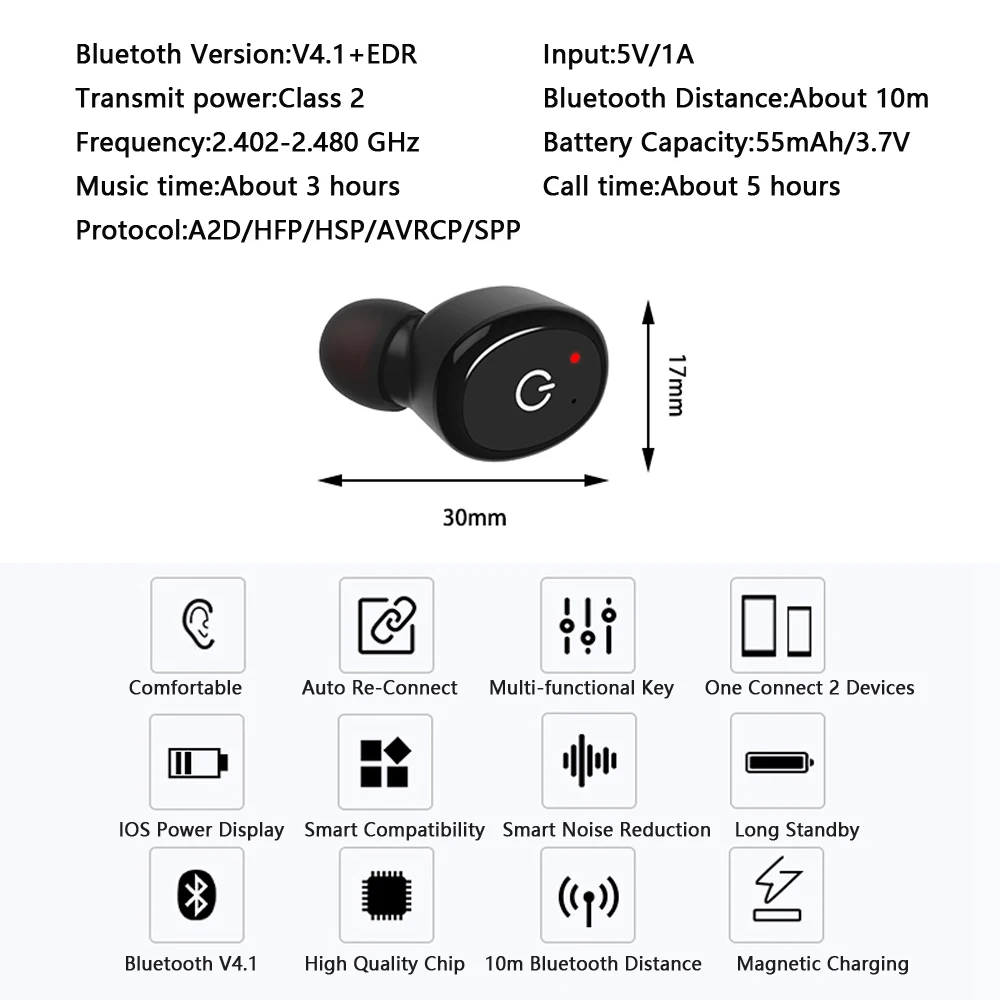 IPX8 Водонепроницаемый Bluetooth наушники мини V4.1 Беспроводной гарнитуры громкой