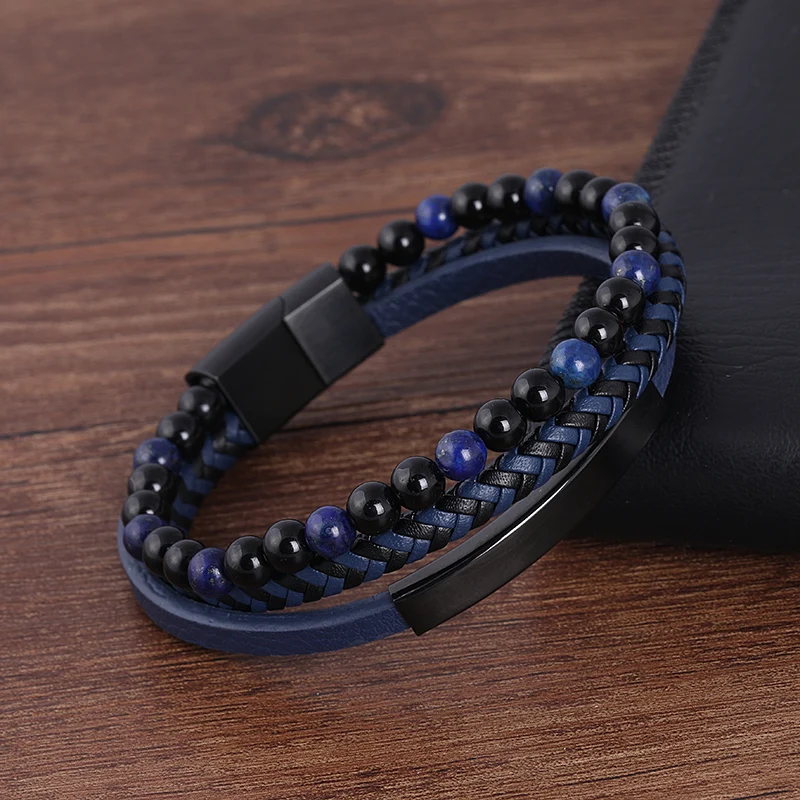 

Fashion Male Jewelry Braided Leather Bracelet Tiger ee Beads Bracelet Black Stainless Steel Magnetic Clasps Men Wrist Gifts