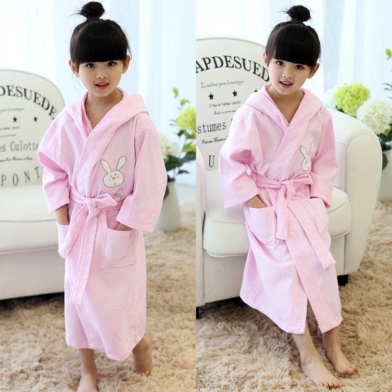 

Hooded Bathrobe Kids 100% Cotton Child Girls Robe Summer Lovely Bath Robes Dressing Gown Kids Sleepwear with Belts Retail