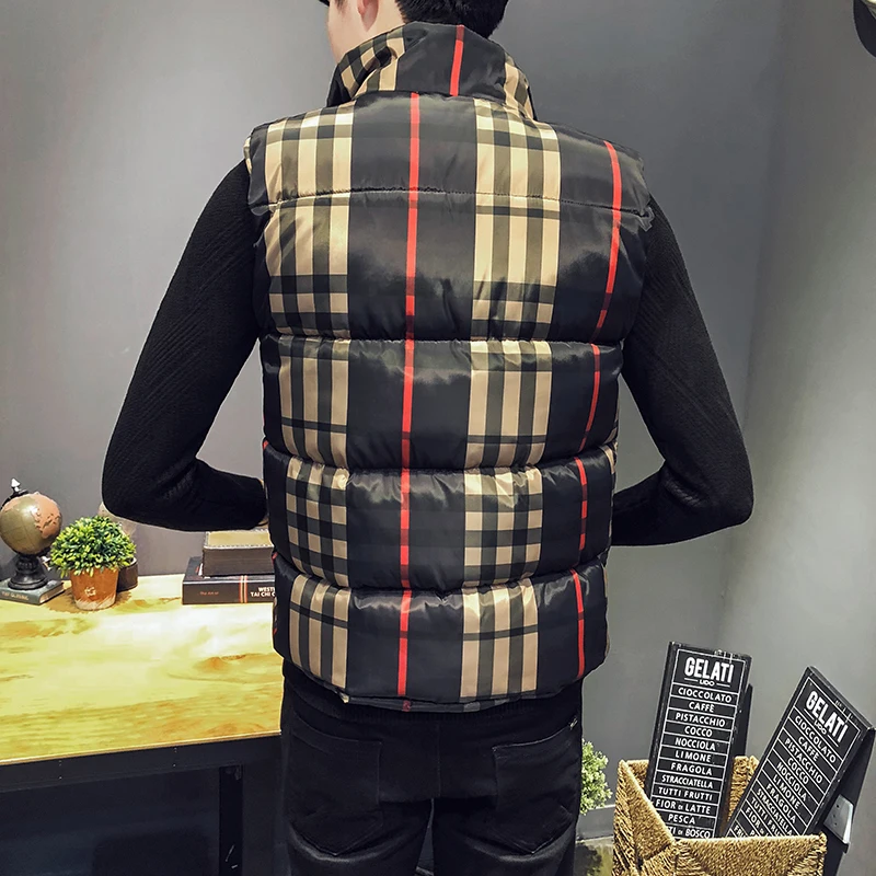 Плед зимние куртки мужские зима толстый жилет Куртки без рукавов Slim Fit Стенд