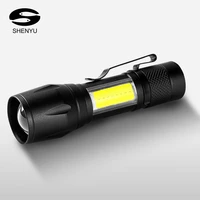shenyu q5 cob led mini rechargeable flashlight xpe torch usb direct charging 14500 battery lamp pocket zoomable clip penlight