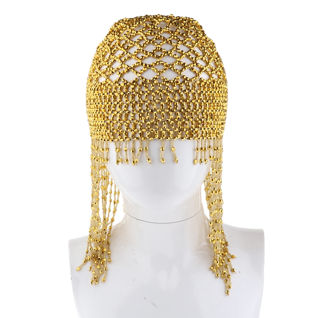Light Gold Девушки Женские экзотические Клеопатра бисером танец живота голова Кепка шапка аксессуар для волос Золото Серебро сверкающий танцевальный костюм аксессуар - Цвет: Light Gold