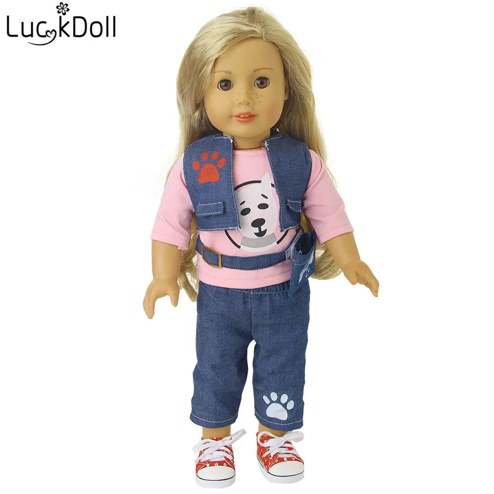 LUCKDOLL 4 шт. модный жилет+ сумка+ длинный рукав+ джинсы для куклы 18 дюймов или 43 см аксессуары для куклы