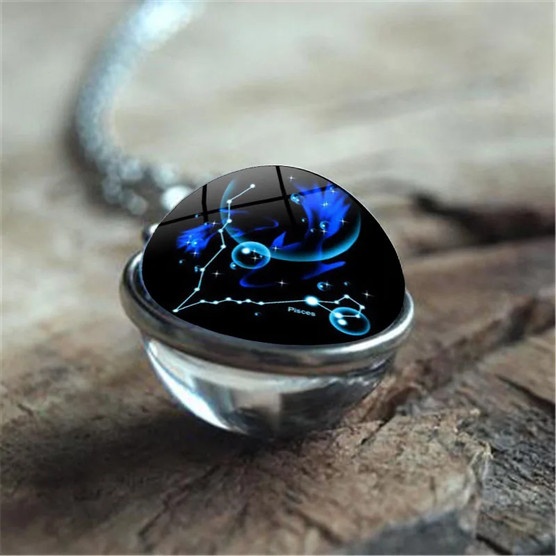 12 Созвездие двойной шар стеклянный кулон ожерелье Знак зодиака ювелирные