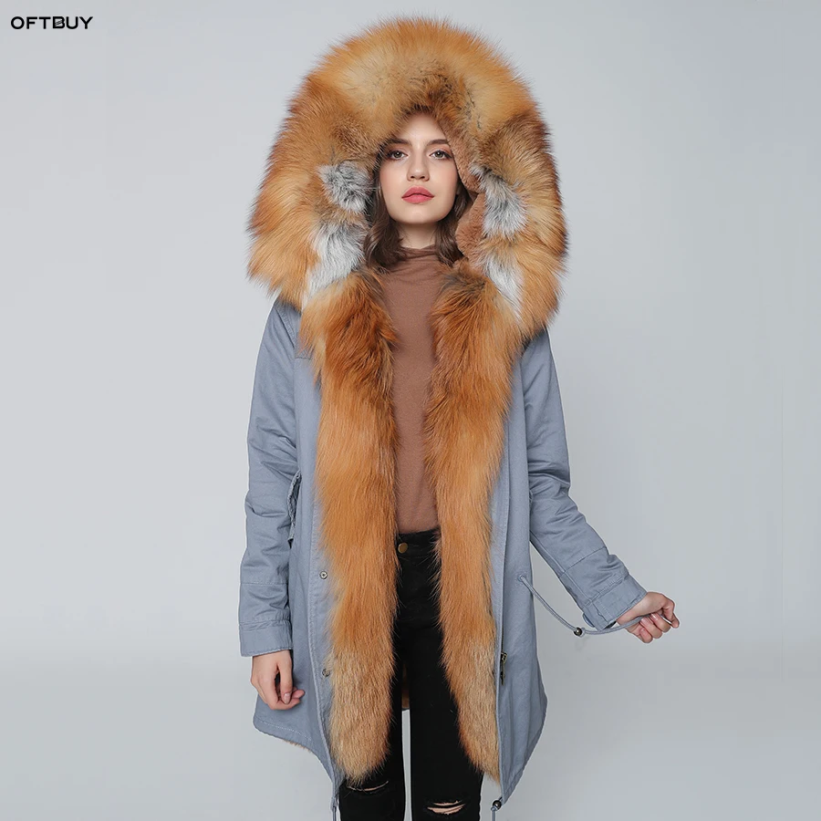 OFTBUY/2021 пальто с натуральным мехом зимняя куртка для женщин длинная парка лисьим