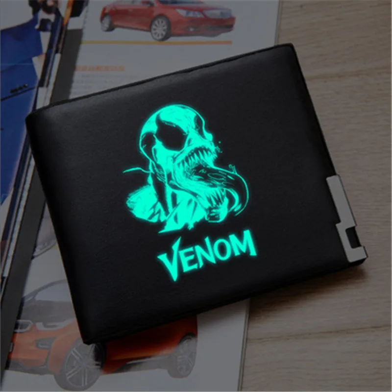 Светящийся кошелек Venom для карт, кошелек, сумка с черепом из искусственной кожи, короткий кошелек с принтом, мультяшная сумка для денег, держатель для карт, Длинный кошелек, подарок - Цвет: Style 8