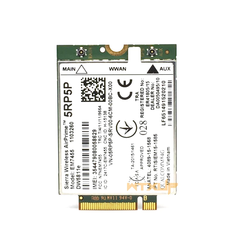 Сьерра-EM7455 DW5811e 5RP5P FDD/аппарат, который не привязан к оператору сотовой связи LTE CAT6 модуль 4G 4G сим-карту, M.2 300 м для DELL E7270 E7470 E7370 E5570 E5470