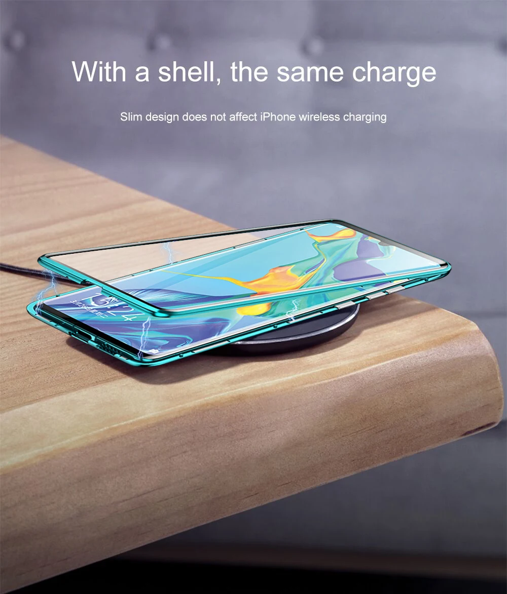 Магнитный чехол для huawei P30 Pro, полный корпус, защитный, роскошный, 360 поглощение, водонепроницаемый, закаленное стекло, покрытие, Funda, изогнутая поверхность