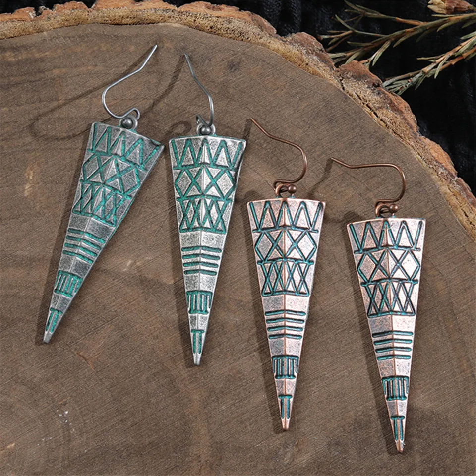 Fashion Vintage Bohemia Black Hollow Water droplets Round Circle arrow triangle Tassel Women's earrings Charm Ethnic jewelry