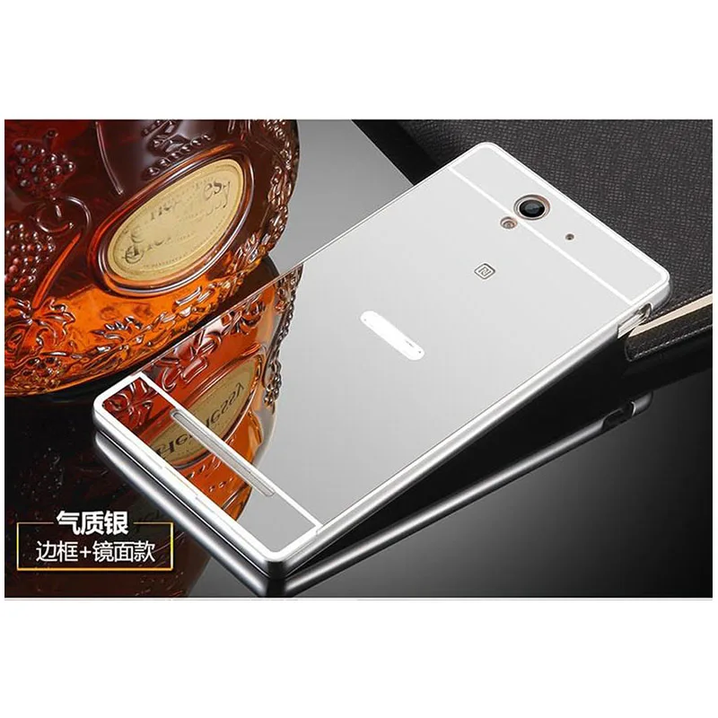 Aluminum Mirror case For Sony Xperia C3 C4 C5 C6 M5 Plating Metal Frame +plastic Back Cover cases M4 Aqua capa |