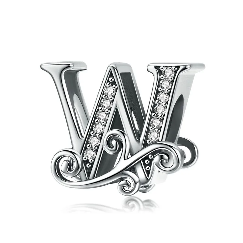 W WOSTU горячая Распродажа 925 пробы серебряные A-Z бусины с буквами подходят к оригинальному браслету с подвеской для женщин серебряные ювелирные изделия FNC030 - Цвет: W