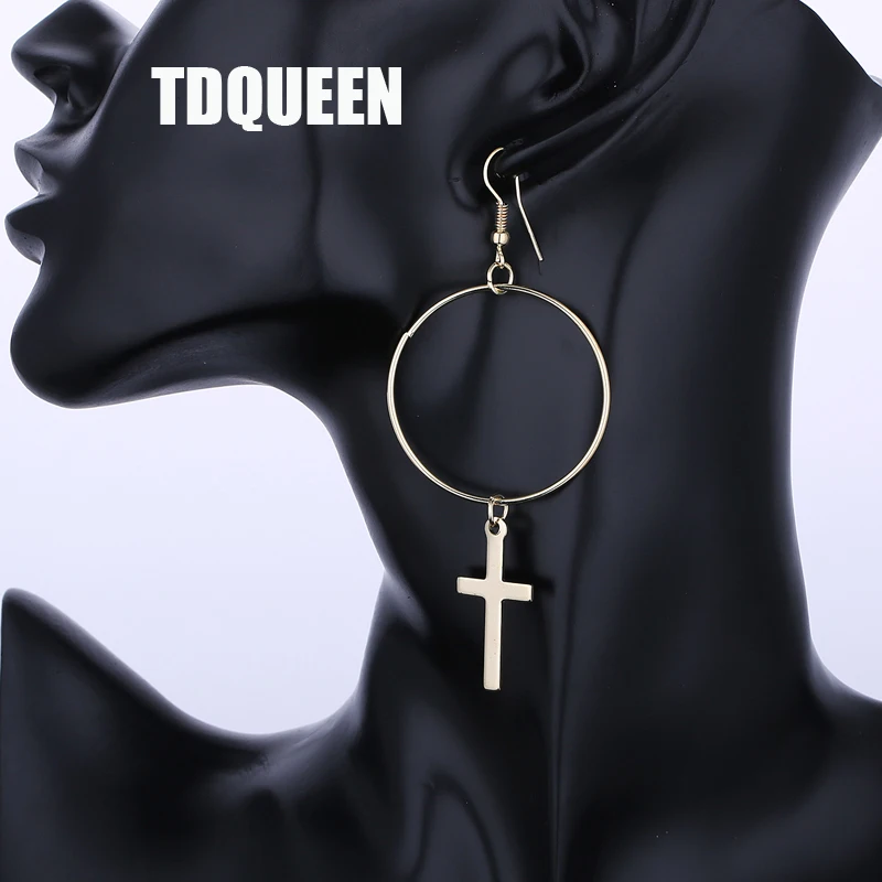 TDQUEEN круглая подвеска в форме Креста висячие серьги мода большой круг этнические