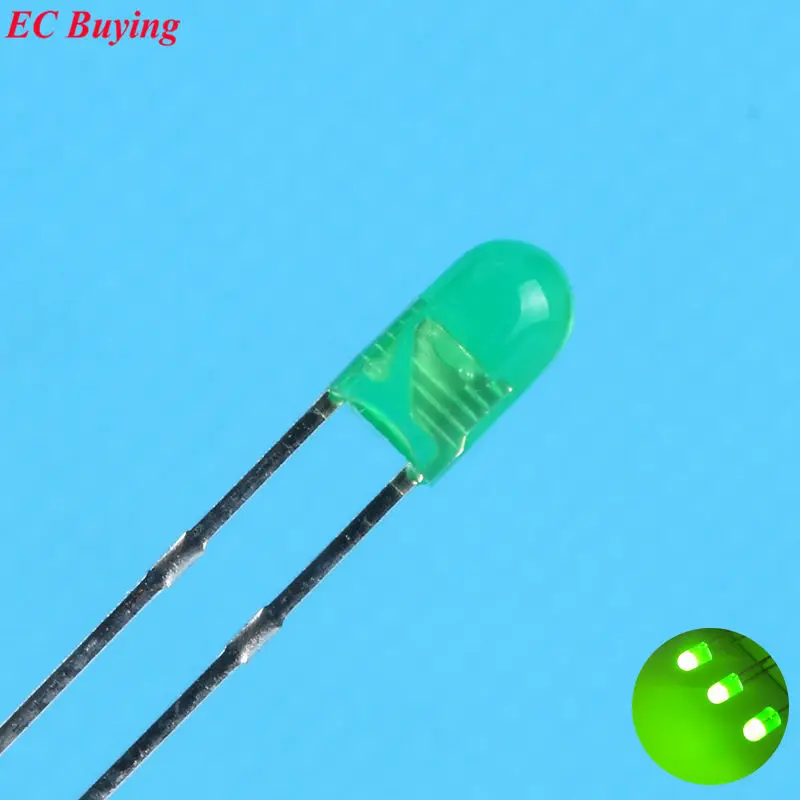 Зеленый светодиодный диодный рассеянный светильник Круглый 3 мм|Диоды| |