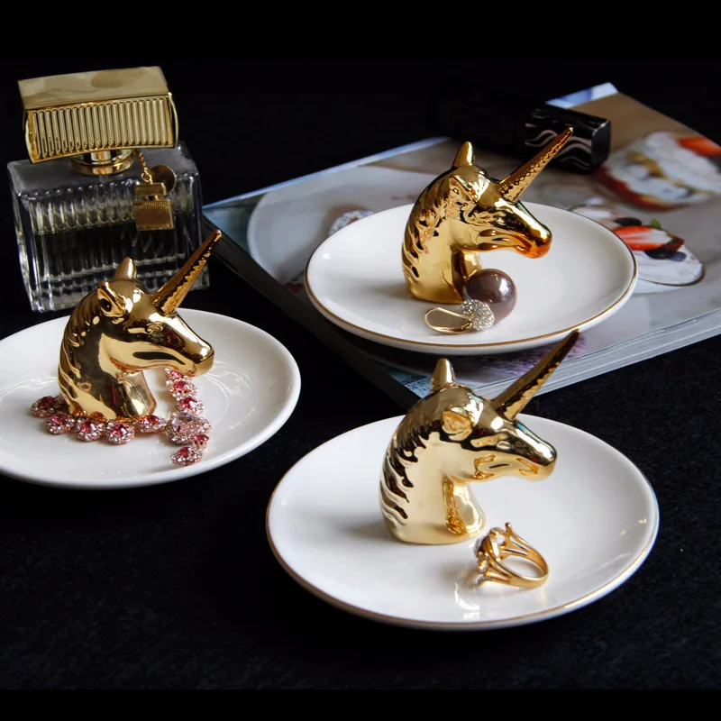 Керамическая тарелка с единорогом VILEAD 4 7 дюйма фигурки креативные подносы для ювелирных изделий