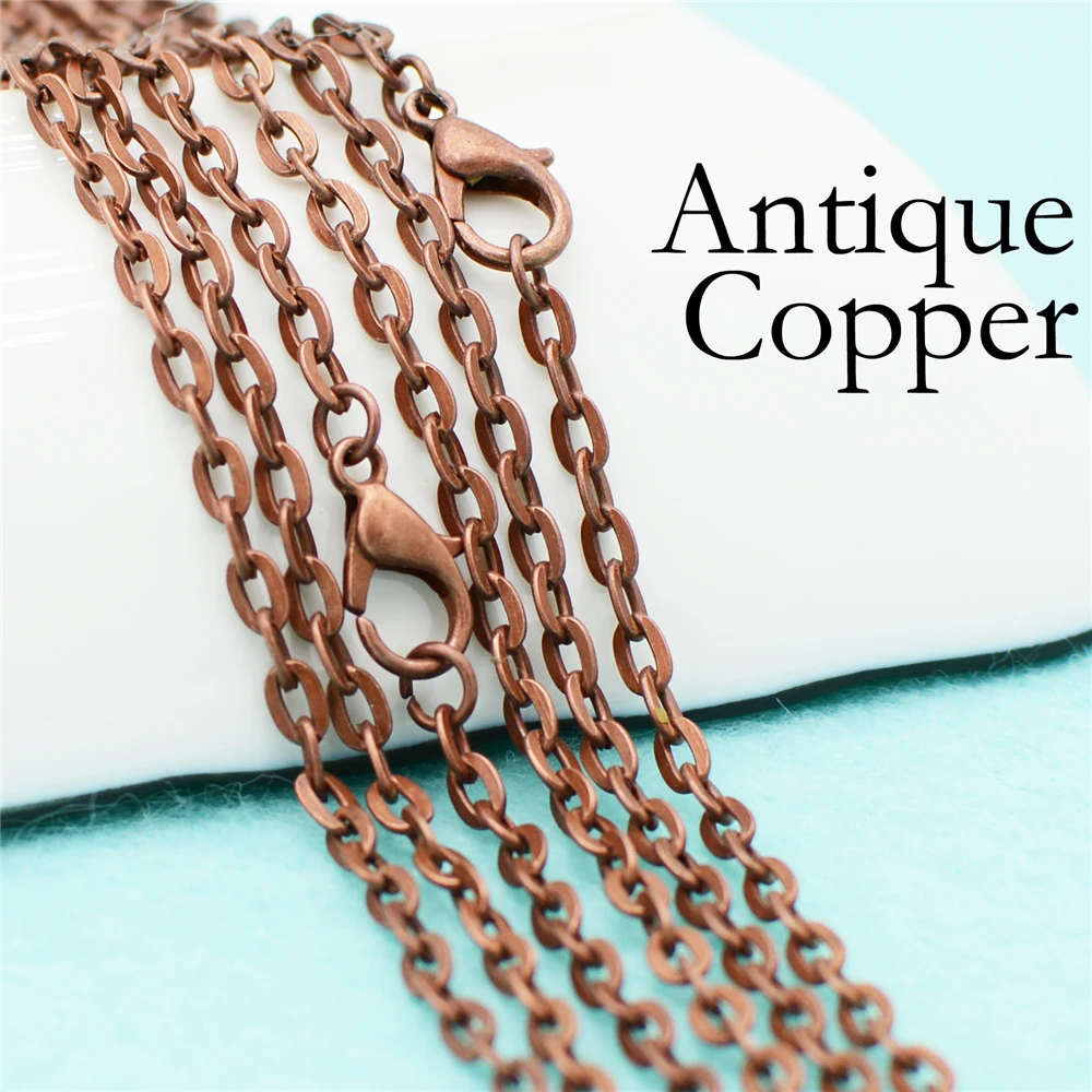 Antique Copper 50 шт.-18/24/30 дюймы, серебряная цепочка Цепочки и ожерелья, серебряный кабель цепи, серебро цепи Rolo, серебро, Цепочки и ожерелья цепи, серебро, Platd цепи - Окраска металла: Antique Copper