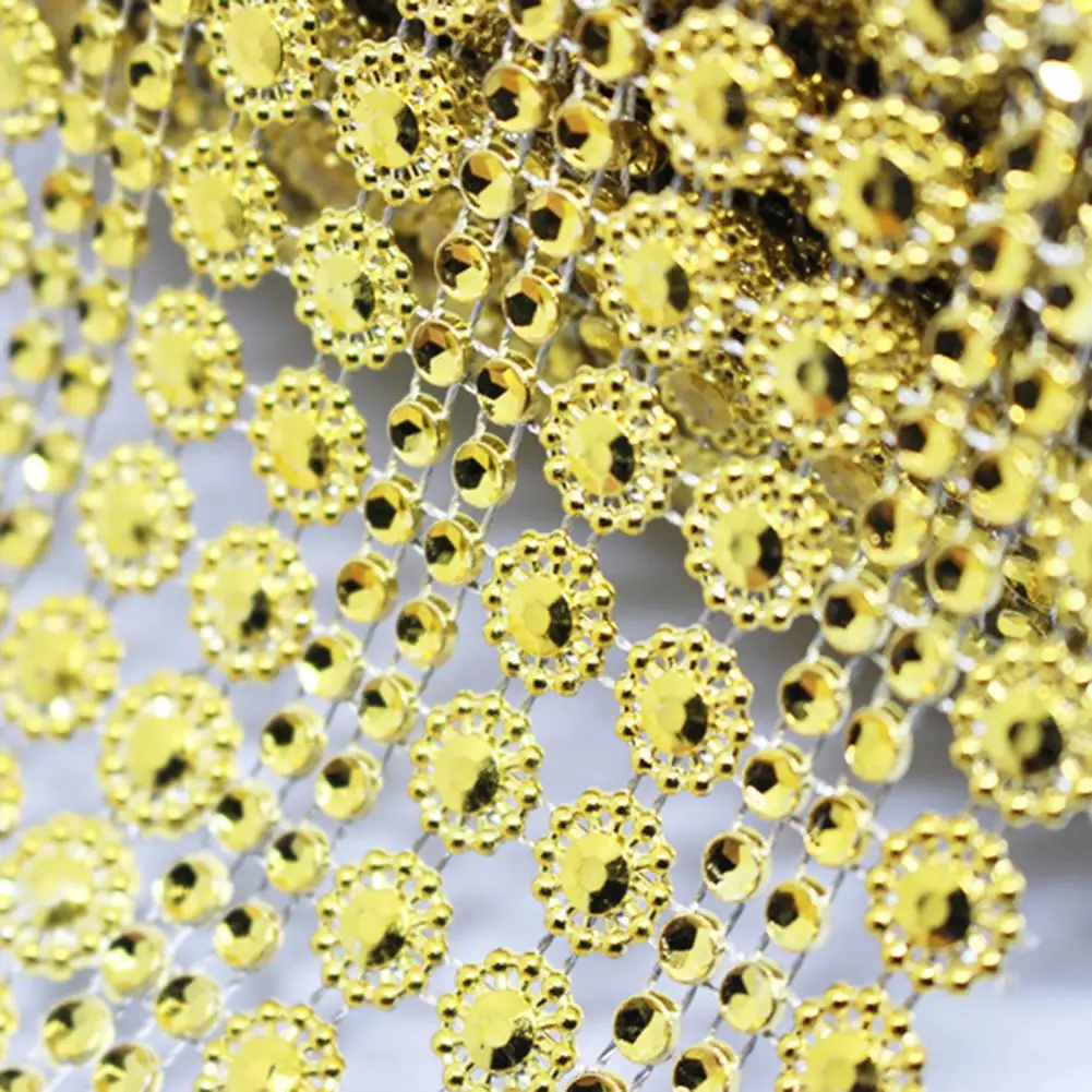10 Yards Sun Flower Mesh Rhinestone Festival Party Plastic Imitated Diamond Rhinestone Ribbon Wrap Roll Line Rhinestone