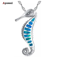 ayowei hippocampus animal design blue fire opal 925 silver stamped pendant necklace jewelry for women op800a
