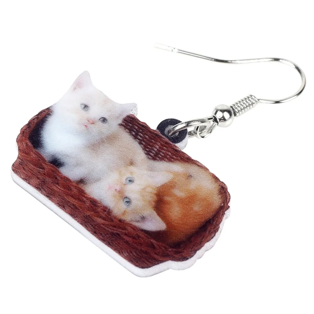 WEVENI акриловые милые двойные серьги в виде котенка кота корзин Висячие капли