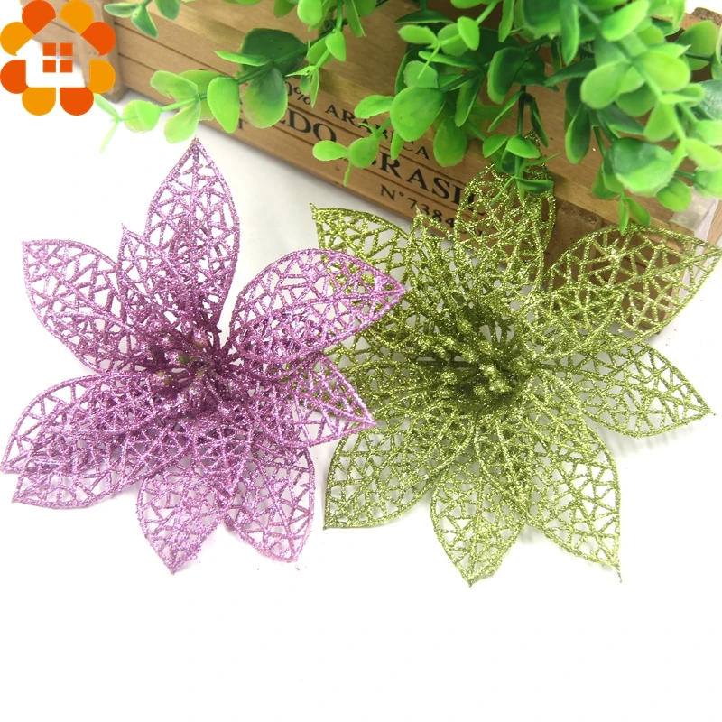 Хит! 3 шт./лот рождественские блестящие полые искусственные цветы для