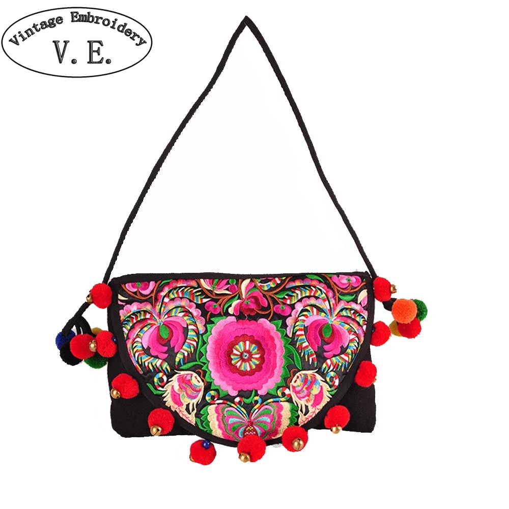 Для женщин помпоном плеча Курьерские сумки Этническая Богемия Crossbody Сумка