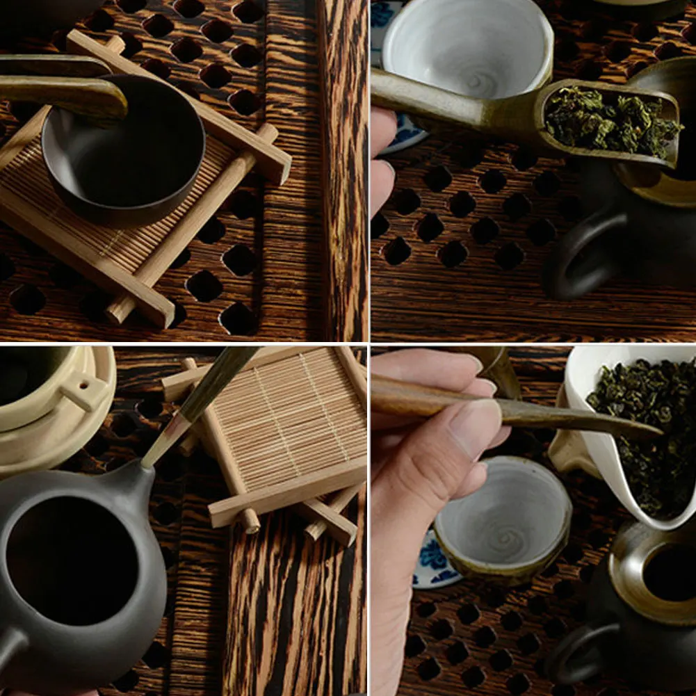 6Pcs Tea Ceremony Utensils Set Bamboo Teaspoon Clip Strainer Tong Case |