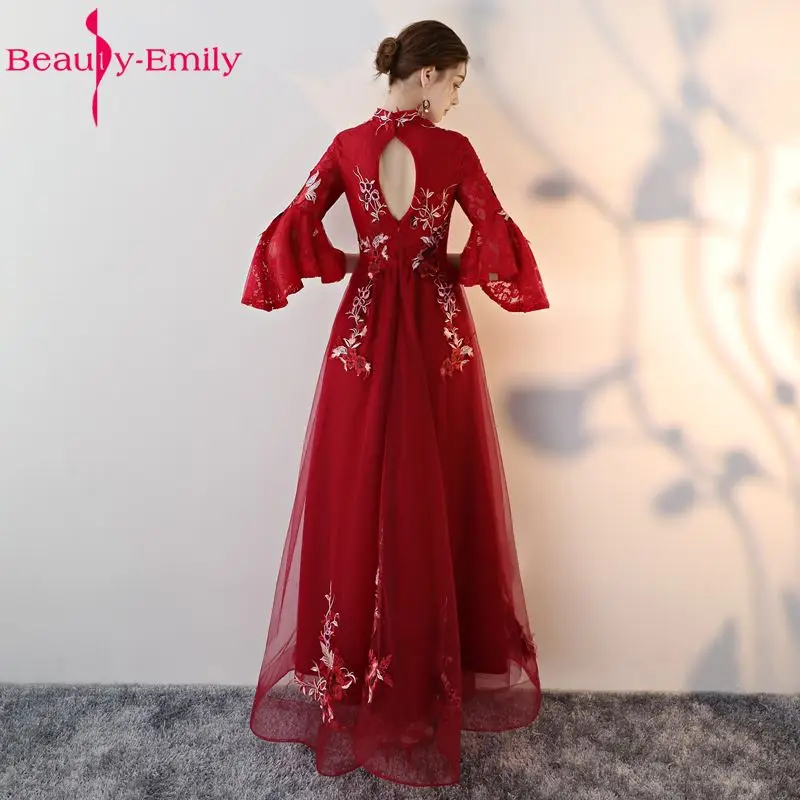 Женское вечернее платье трапеция Beauty Emily длинное винно красное для