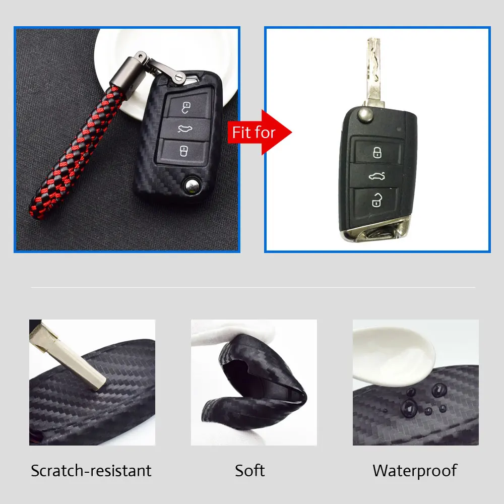 УГЛЕРОДНЫЙ силиконовый чехол для ключей от машины VW Polo Golf 7 Tiguan Skoda Octavia Kodiaq Karoq SEAT