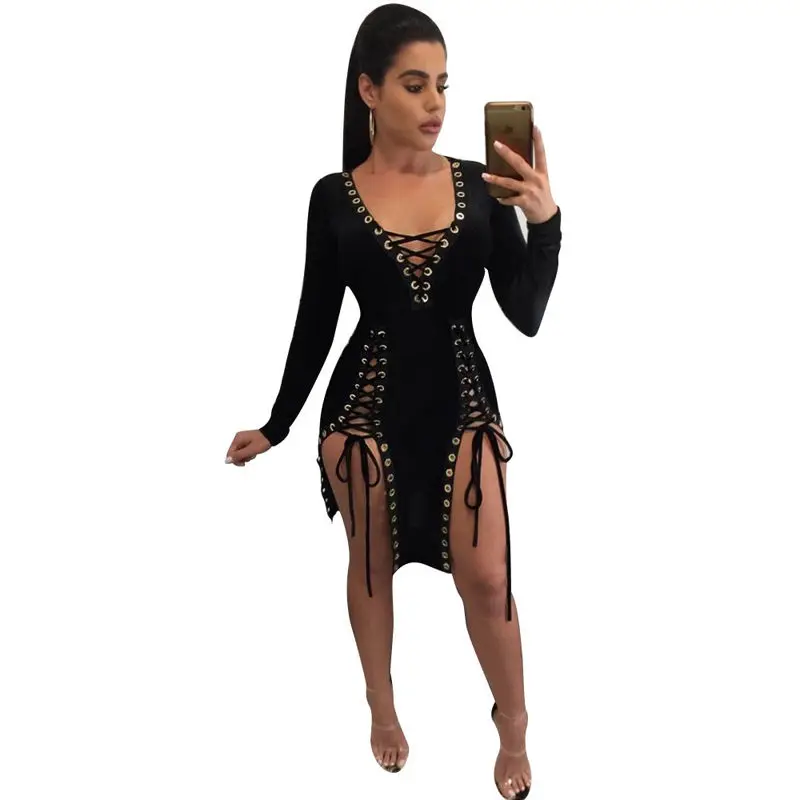 Женское модное сексуальное Бандажное облегающее мини платье с длинным рукавом и